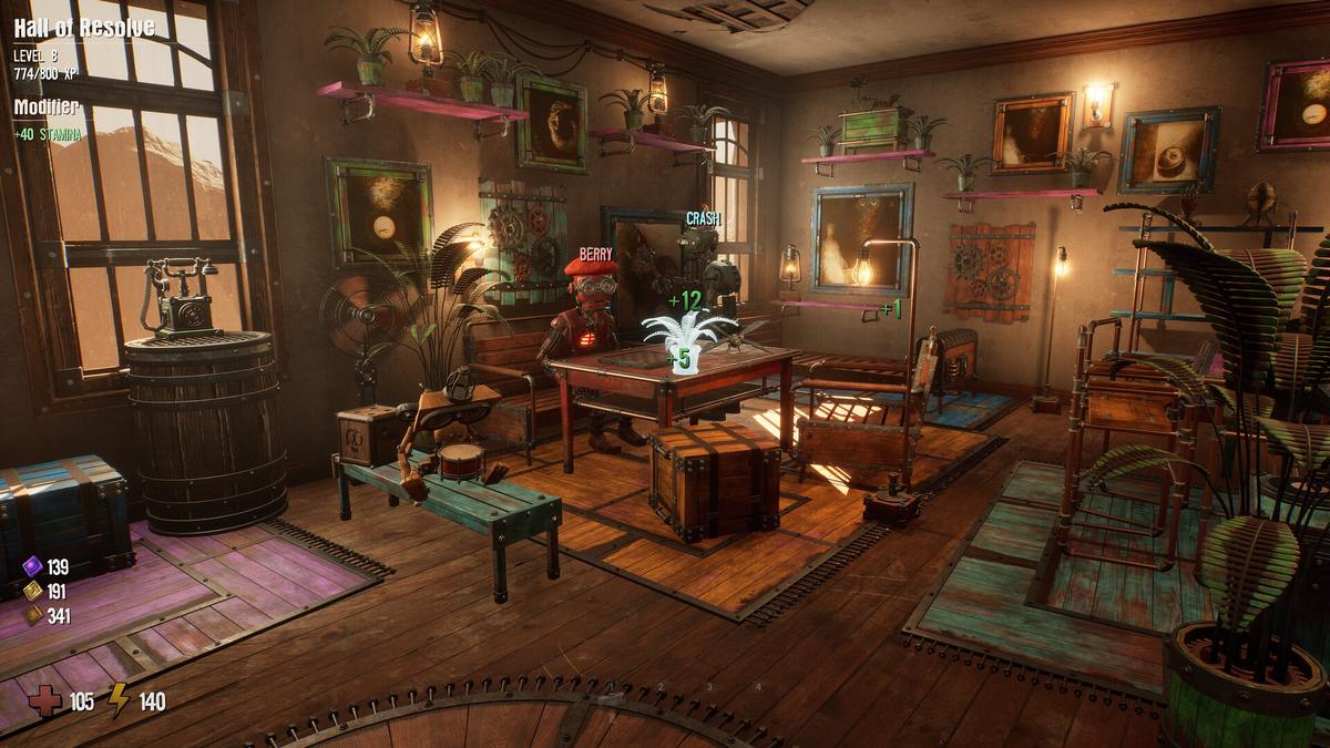 GRAIN ROT screenshot of the Sanctuary Outpost interior, the persistent hub between runs