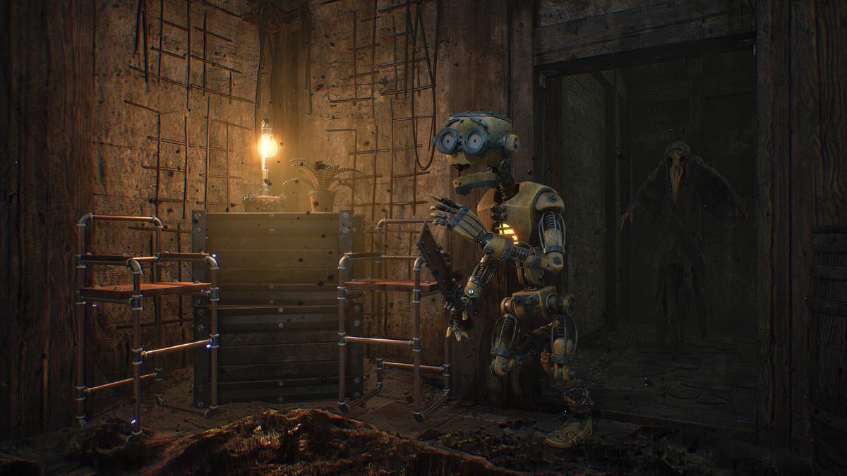 GRAIN ROT screenshot of the crew salvaging loot inside the ruins
